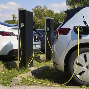 mehrere Elektrofahrzeuge werden gerade geladen